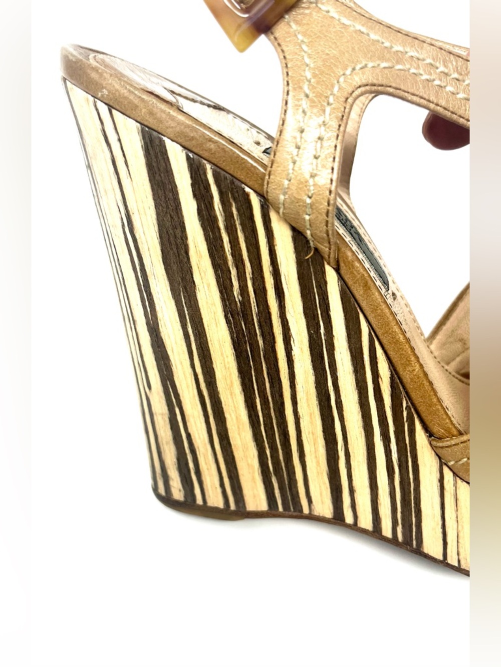 Prada SS2011 Beige Patent Wedge Sandals EU 35.5 US 5.5 Platform Slingback Heel - Picture 11 of 16